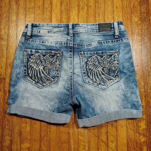 Y2K Inspired Embellished Wing Cross Embroidered Bermuda Wmns Shorts/T563